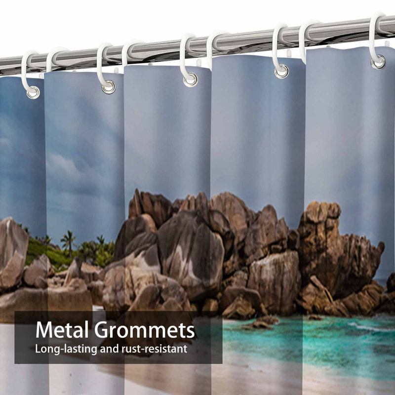Rideau de douche avec 12 crochets Beach Ocean, 72" L x 84" W