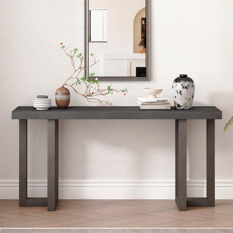 Console Table With Solid Pine Legs, Gray