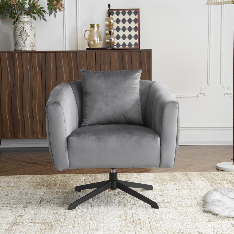 Metal Leg Velvet Swivel Chair, Gray Velvet
