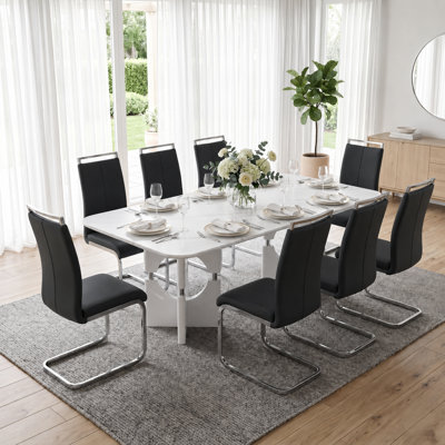 71'' Faux Marble Dining Table Set With Upholstered Chairs, Seats 6 Or 8