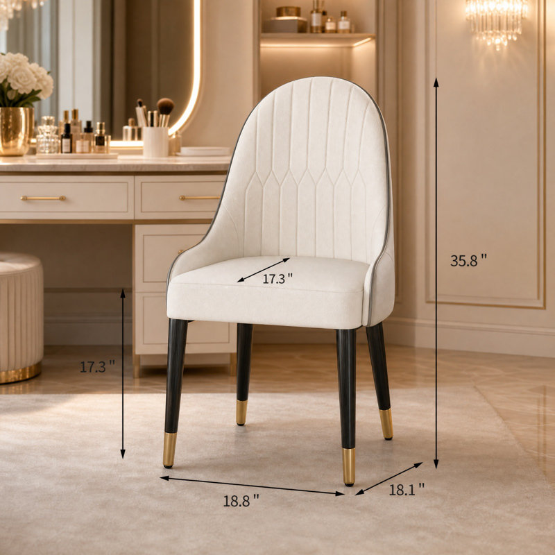 （Ensemble de 4 chaises neutres rembourrées à deux tons rembourrées, salle à manger / salon de beauté / de beauté esthétique, pieds noirs avec extrémités dorées, chaises latérales à dossier incurvé