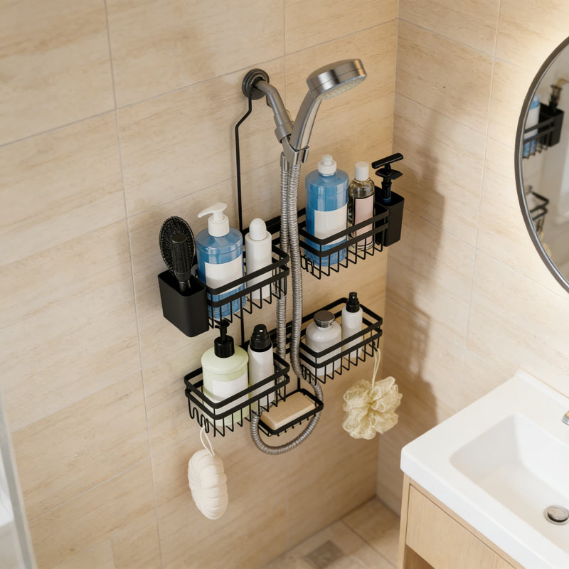 Adjustable 3-Tier Shower Caddy With Heavy-Duty Suction Cups - Rustproof Anti-Swing Hanging Organizer For Bathroom Storage