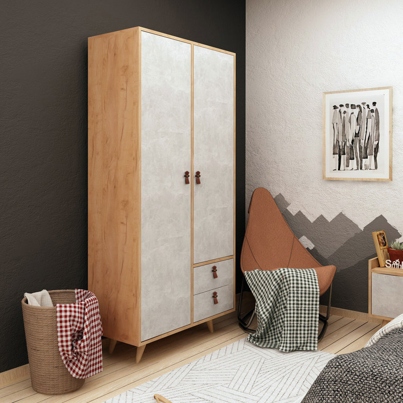Blade 2 Door Solid + Manufactured Wood Wardrobe, Oak Grey