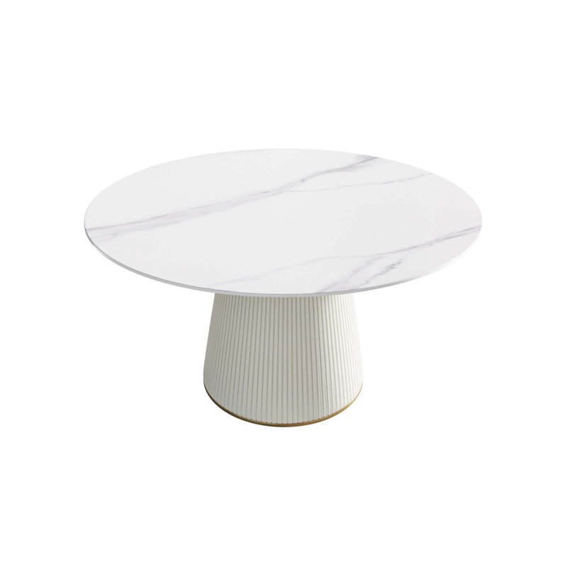 Table de salle à manger ronde moderne en pierre artificielle avec base en contreplaqué (non compris les chaises), Blanc