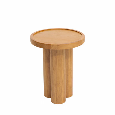 Table d'appoint ronde avec plateau et plateau de table en panneau de fibres à densité moyenne avec placage de chêne et base en lattes de bois d'hévéa