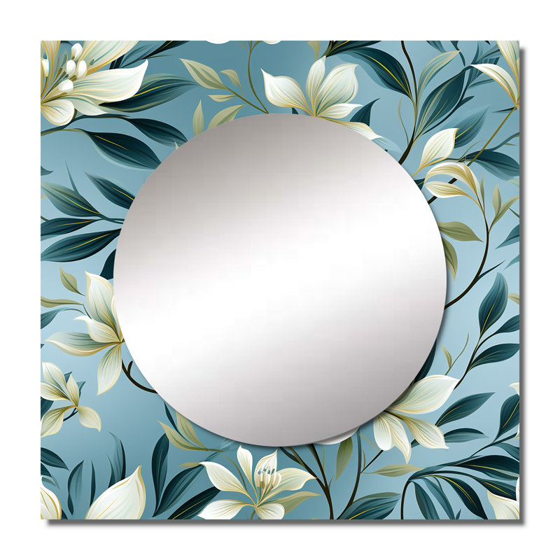 «Oceanic Foliage Botanical Pattern III», art mural miroir carré tropical pour salle de bain, 36 po x 36 po
