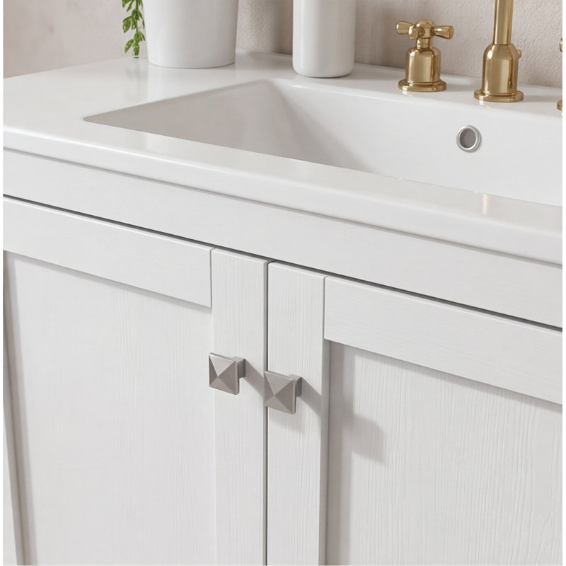 Ensemble de meuble-lavabo double blanc 60 po avec deux lavabos en céramique, des tiroirs divisés et une tablette - deux unités séparées de 30 po (miroir non inclus)