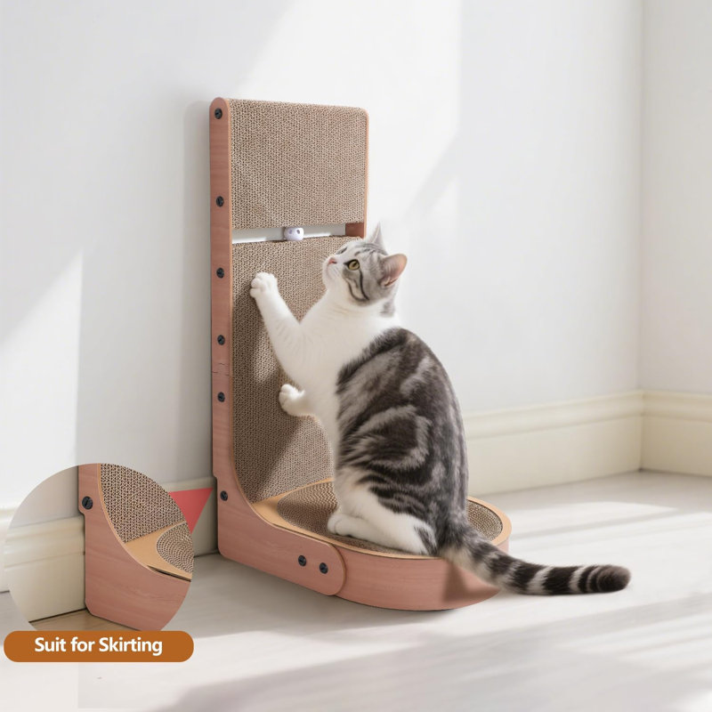 Grattoir pour chat, 2 en 1 multifonctionnel, L en forme de griffoir pour chat fixé au mur avec bol à griffer ovale pour chat et boules de jouets intégrées