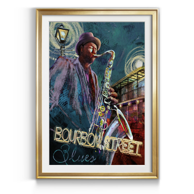 Bourbon Street Blues - cadre photo, reproduction d'art, Doré, H 26,5 po x l 36,5 po x P 1,5 po