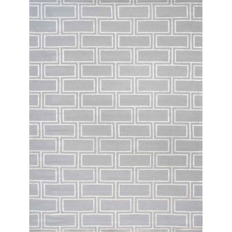 Tapis argent en soie et laine touffetés à la main, Rectangle 12 pi x 15 pi