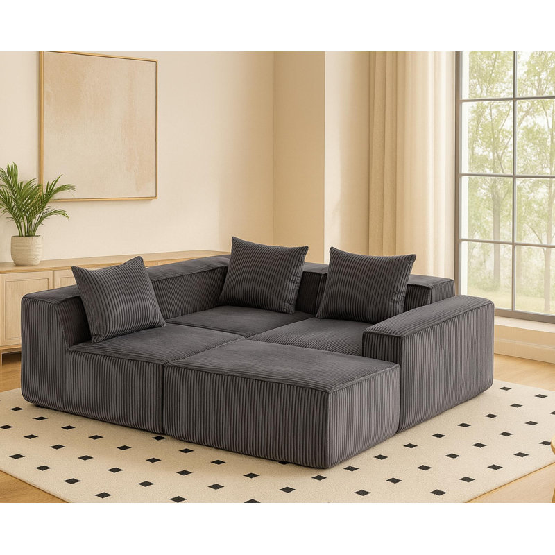 Canapé modulaire Boneless pouvant être combiné librement, Velours côtelé gris