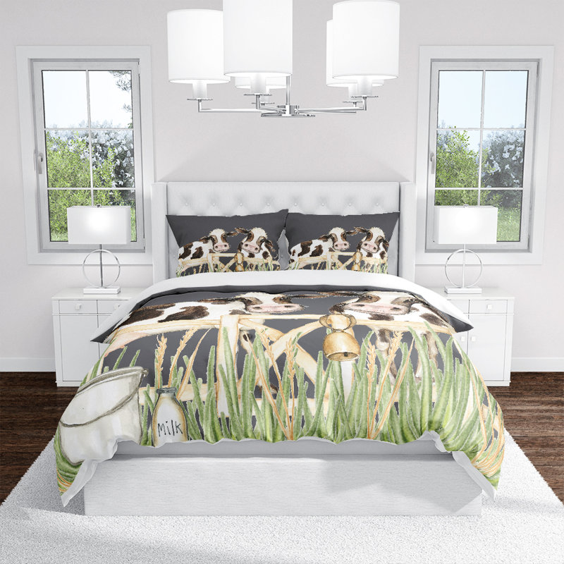  Ensemble de housse de couette Fickleberry Cow, Housse de couette grand et 2 taies décoratives