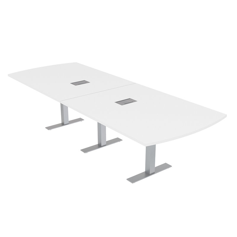 Table de conférence arc rectangulaire avec alimentation et données, Blanc, L 96 po x l 48 po, Argent argent