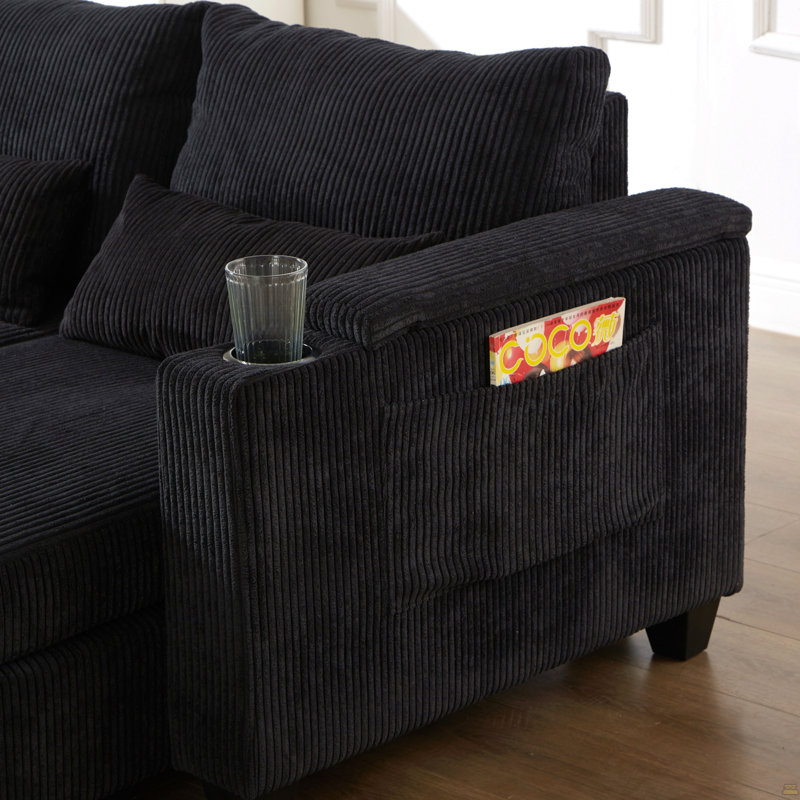 Canapé-lit convertible avec méridienne 63 po et canapé-lit Corduroy avec ports USB