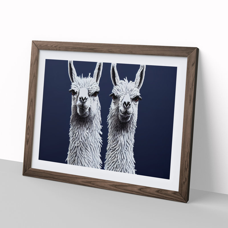 XH1022-9016X The Two Llamas Vol.2 1 Piece Single Picture Frame Wall Art, 25cm H x 34cm W x 2cm D, Walnut Framed