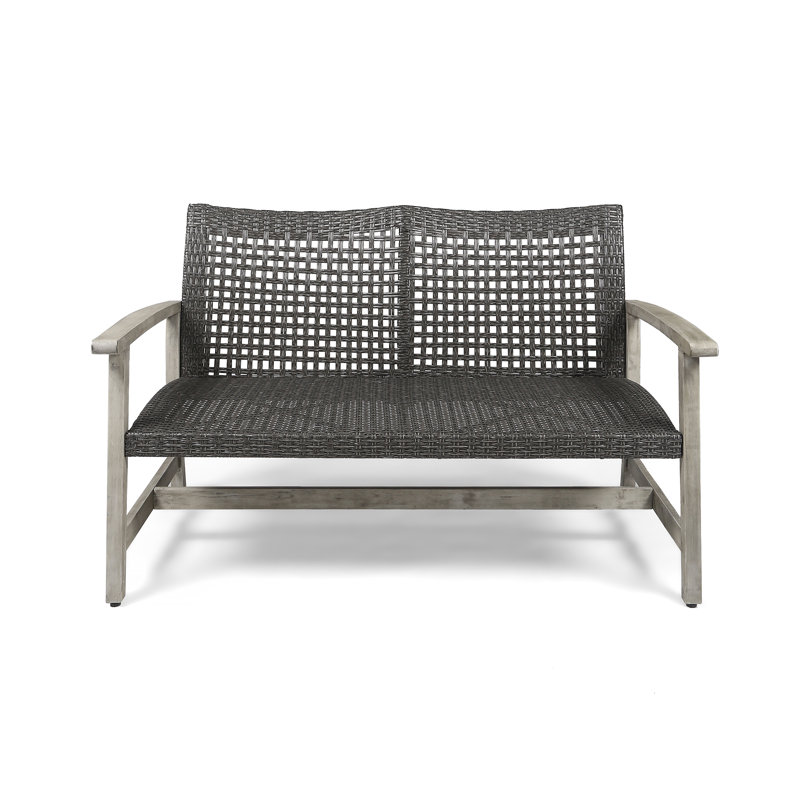Hampton Outdoor Acacia Wood Wicker Loveseat: 2-seater Patio Conversation Furniture For Backyard/patio(grey + Metal & Wood)