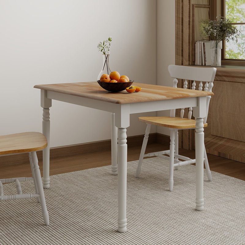 Modern Farmhouse Rectangular Solid Wood Dining Table, Brown/White