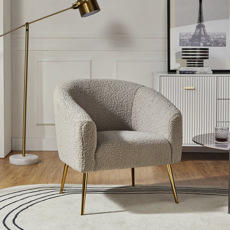Dawson Boucle Barrel Chair With Metal Legs, Gray 100% Polyester