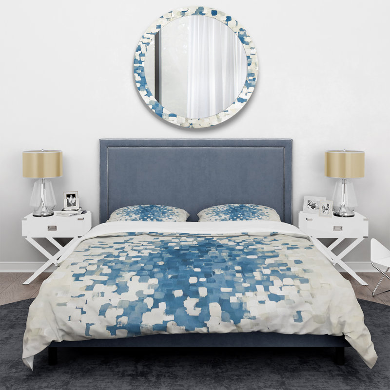 Geometric Blue Spots - Modern & Contemporary Duvet Cover Set - Microfiber Polyester, Full/Queen Duvet Cover + 2 Shams