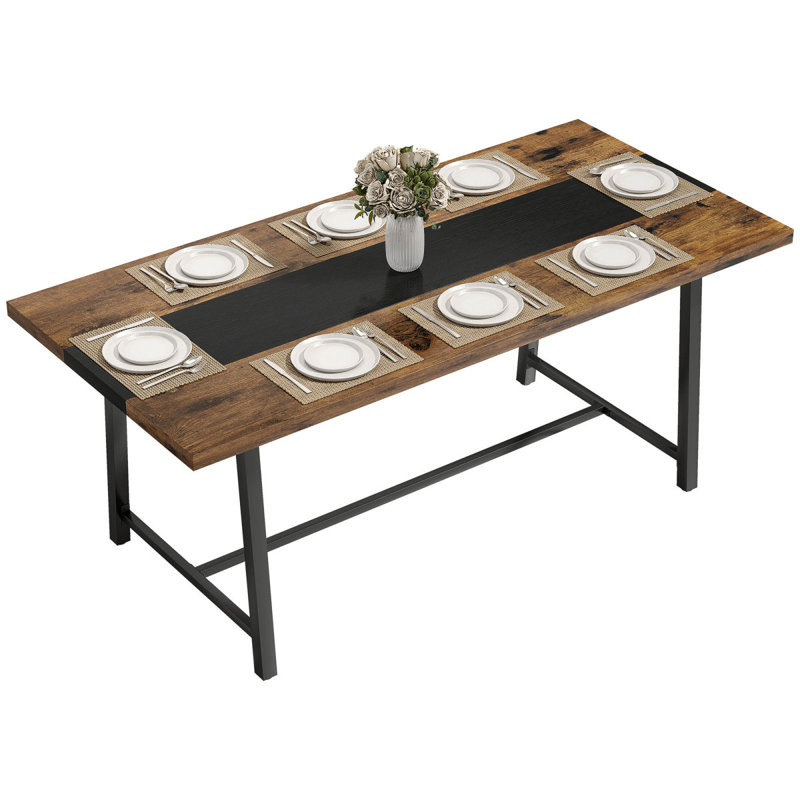 Industrial Dining Table for 8 People, 70.9" Long Rectangular Kitchen Table with Large Tabletop and Steel Legs for Dining Room, Rustic Brown
