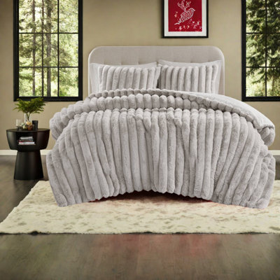 Ensemble de literie en fausse fourrure luxueuse Ul ultrasoft, édredon gris clair pour les maisons modernes
