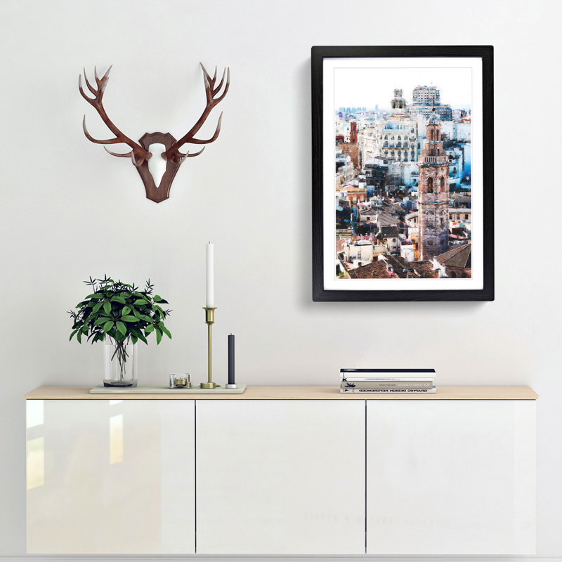 Valencia Skyline in Spain - Framed Print, 63cm H x 45cm W x 2cm D, Black Framed