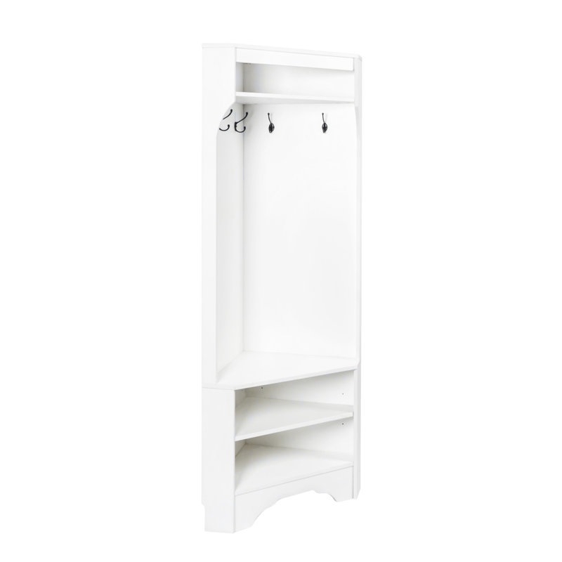 Minimalist Corner Hall Tree with Shoe Bench, Versatile Entryway Coat Rack with 4 Hooks, Corner Cabinet with Adjustable Shelf for Hallway, Living Room, 29.5''W*71.6''H