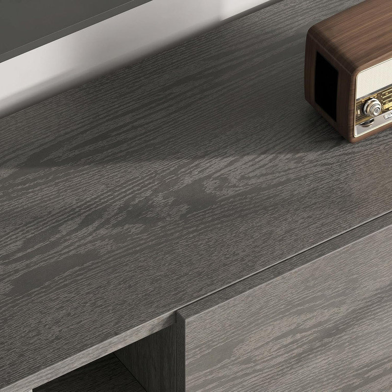 Meuble télé 60 po avec 2 tiroirs, centre de divertissement moderne, meuble multimédia en bois avec pieds robustes et rangement ouvert pour le salon