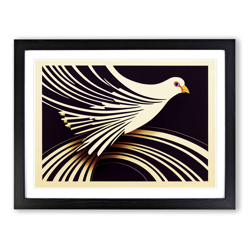 Art Deco Dove Bird Abstract - Single Picture Frame Print, Black, 25cm H x 34cm W