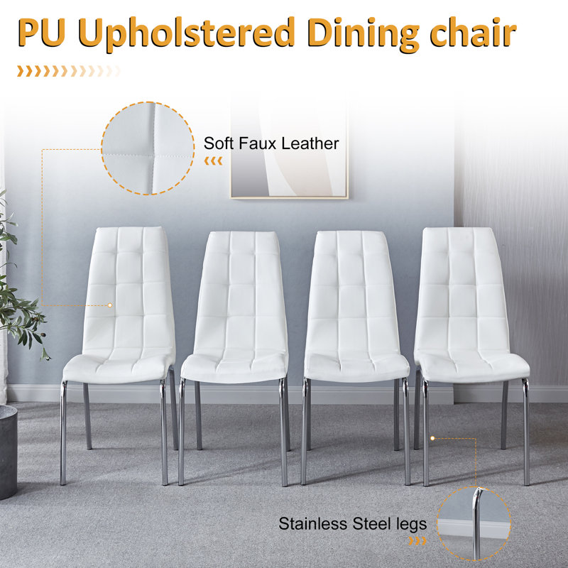 5 - Piece Pedestal Dining Set, White/Silver, Silver