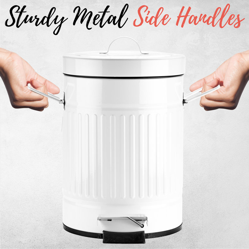 White Galvanized Metal Pedal Waste Bin with Handles
