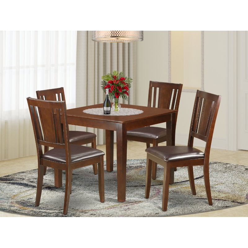 5 Piece Kitchen Table & Chairs Set Includes a Square Dining Room Table and 4 Faux Leather Dining Chairs, Mahogany