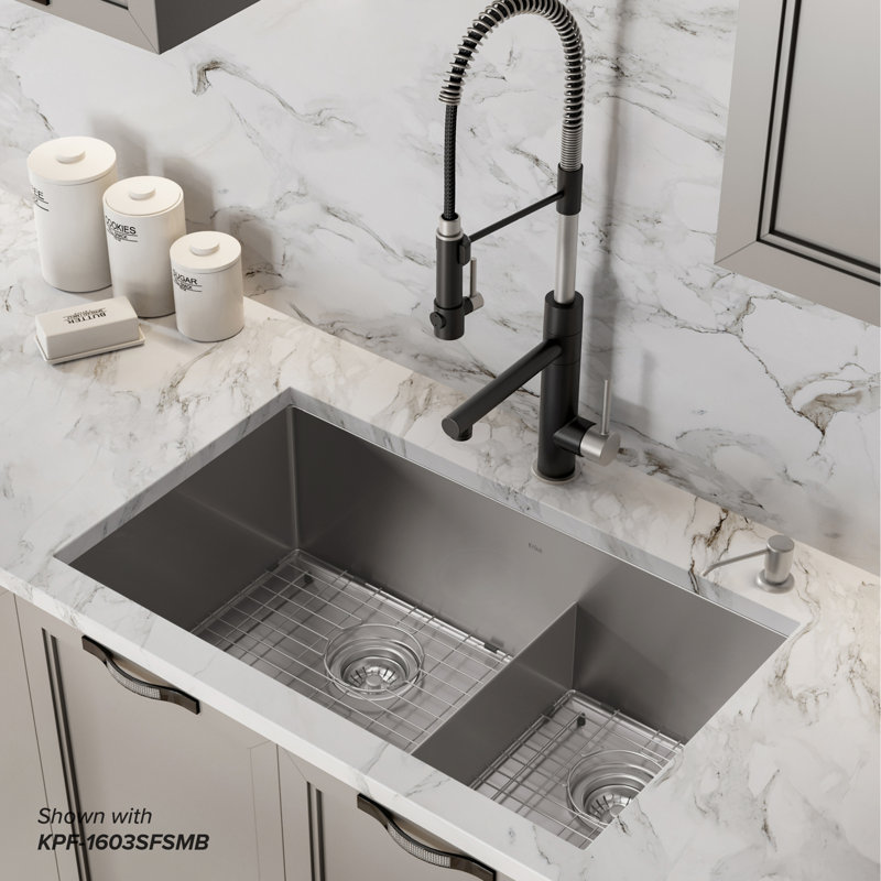 Kraus 32-Inch Satin Stainless Steel Double Bowl Undermount Sink