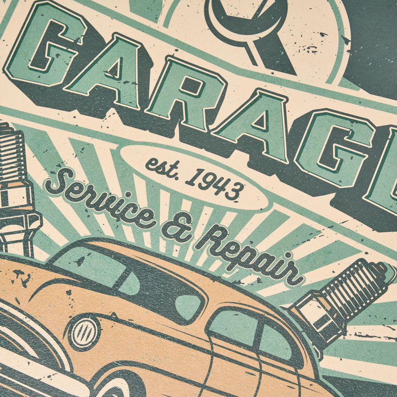 Vintage Classic Car Garage Round MDF Wall Plaque