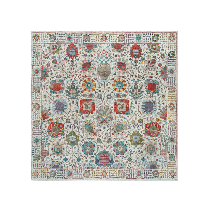 Tapis carré en soie / laine ivoire 10 pi 2 po x 10 pi 2 po C6DD25B735364539B463569A174B6F9D