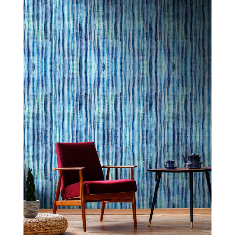 World Of Fabrics Striped Wallpaper Roll, Blue