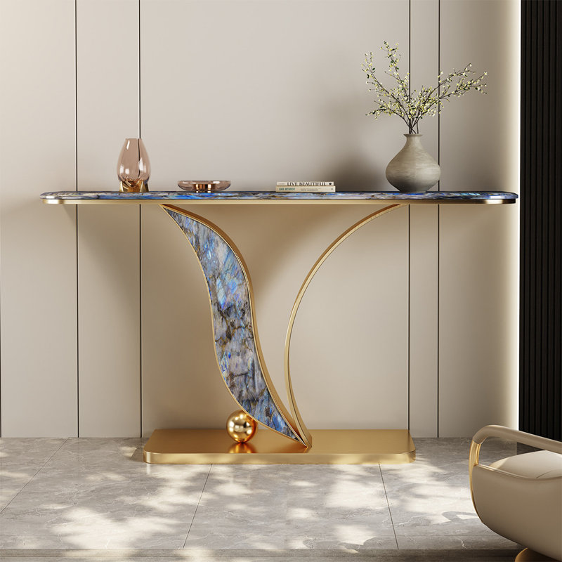 Table console artistique en pierre de cristal bleu de 47,24 pouces, H 33,86 po x l 47,24 po x P 13,78 po