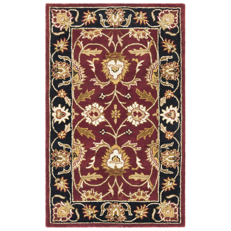 Elegant Burgundy & Black Hand-Tufted Wool Area Rug, 6' x 9'