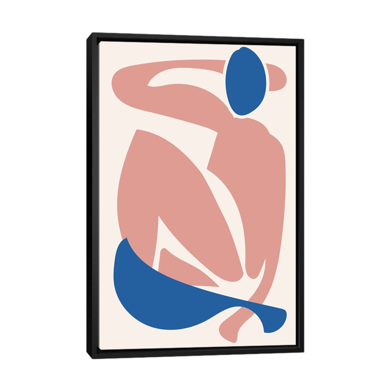 Reproduction d'une figure bleue et rose déconstruite par Mambo Art Studio - reproduction, Pas de tapis, Toile avec cadre noir