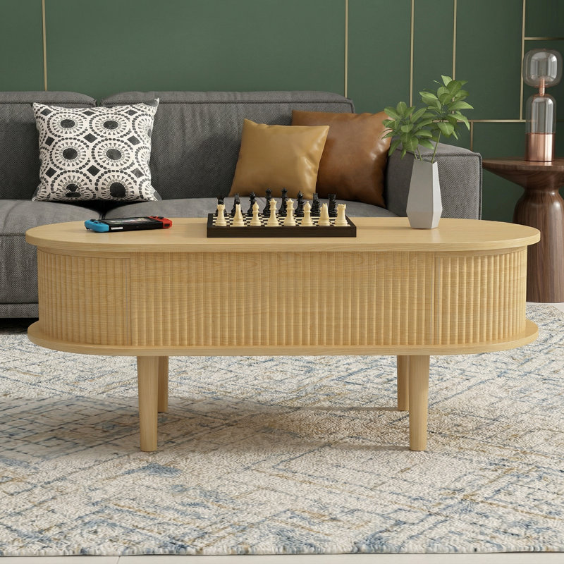 Lift Top Coffee Table with Hidden Compartment, Natural