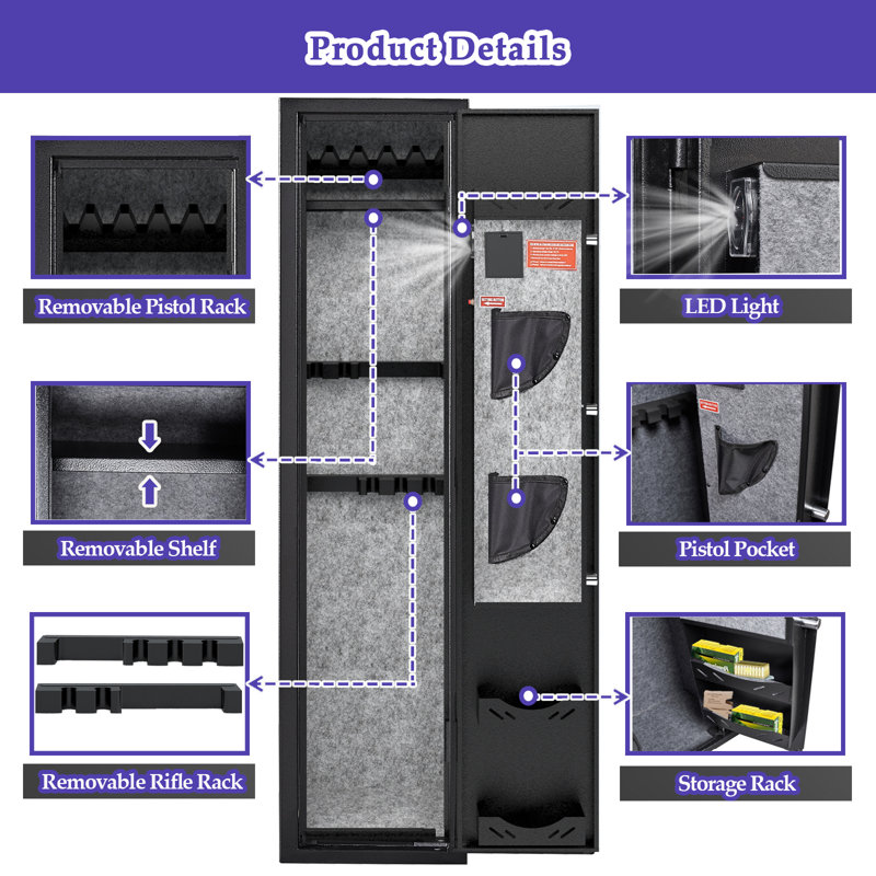 4-5 Gun Safe for Carbine and Pistols Home, Gun Cabinet with Removable Shelf