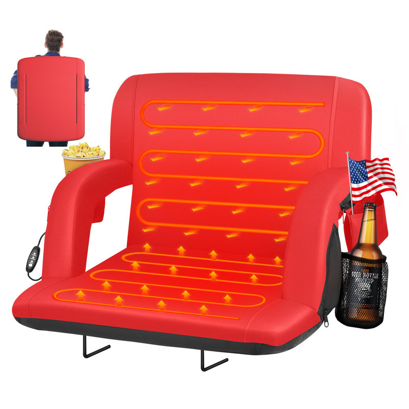 Charnetta 25In Heated Stadium Seat for Bleachers with Back Support, Portable Bleacher Seat USB 3 Levels of Heat, Red, 1