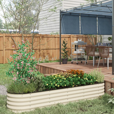 Galvanized Metal Elevated Planter Box, 7.9' X 2' 1.4', For Outdoor Gardening, Cream, With Edging And Drainage 1.4' Raised Garden Bed Kit, Edge, Veggie Growth, Cream Colored