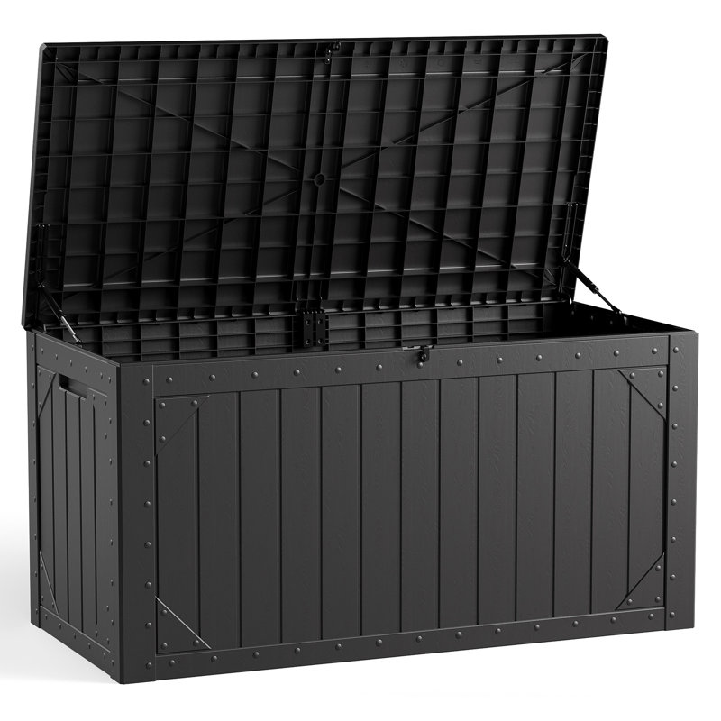 Coffre de jardin FLIZE 109 gallons en résine avec couvercle verrouillable et vérins de levage, Noir