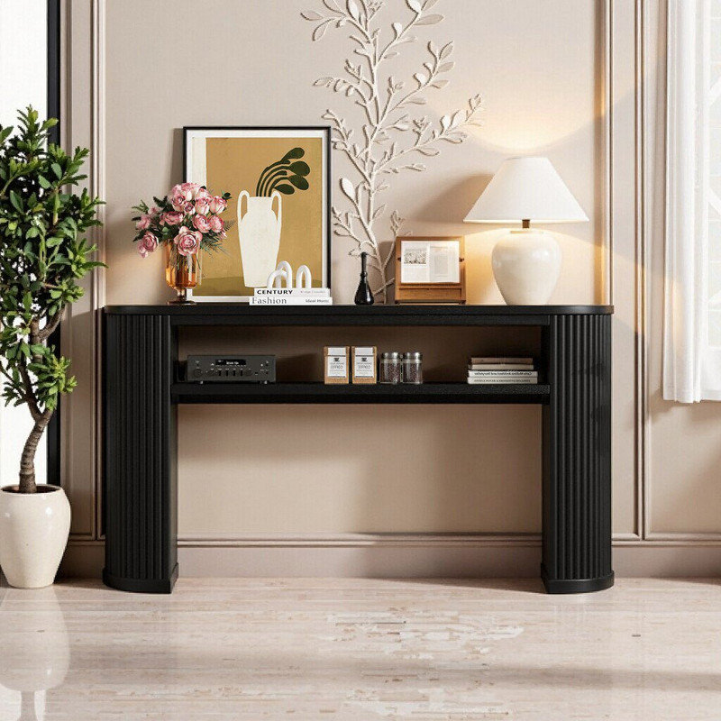 Console avec pieds cannelés, plateau ovale de ferme, capacité de poids de 220 lb, Espresso