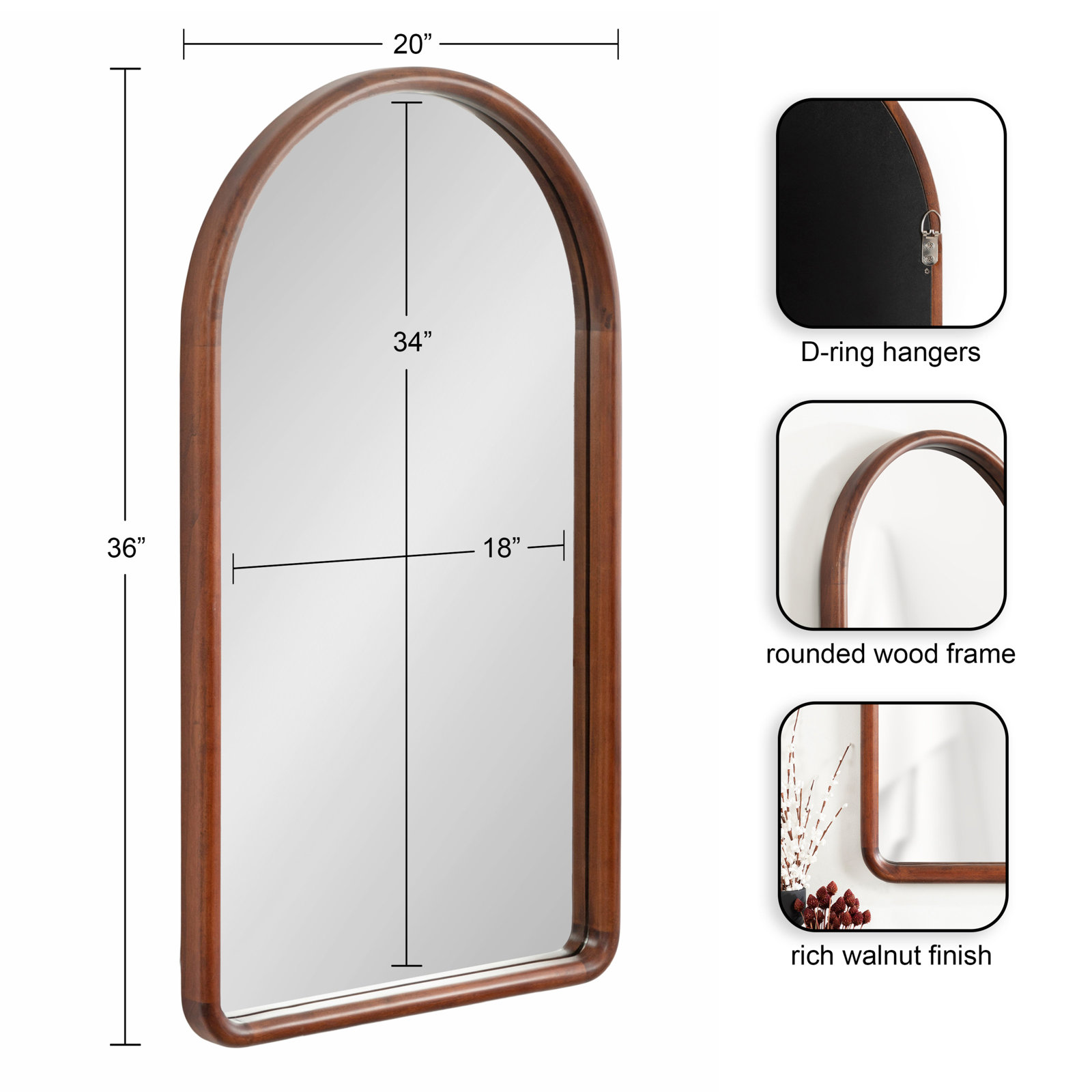Brayson Wood Flat Mirror, Walnut Brown