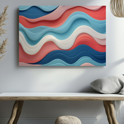 Canvas Create An Abstract Background Featuring A Fluid Wavy Design Composed Wall Art Of Soft Pastel Colours Including Light Blue Coral Canvas Wall Art