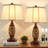 23.5" Vintage Table Lamps Set Of 2 With USB A+C And Nightlight - Carved Resin Farmhouse Desk Lamp For Bedrooms, End Tables, Living Room, Bulbs Included-1503762036