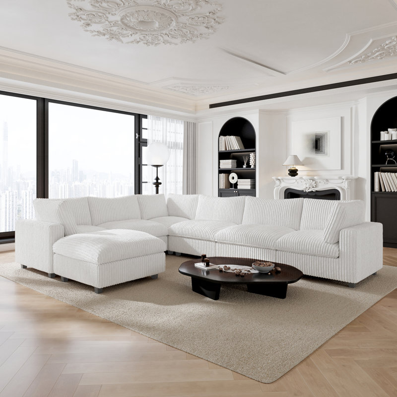 Canapé modulaire réversible en U 7 pièces avec repose-pieds amovible, Beige