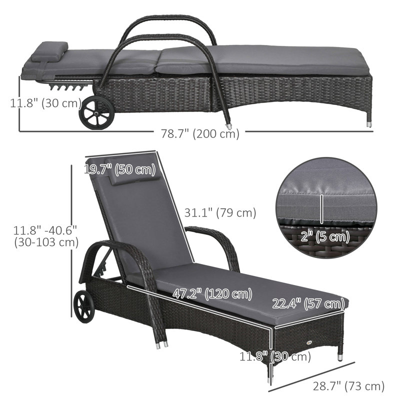 Chaise longue d'extérieur en osier Sharonn, Gris